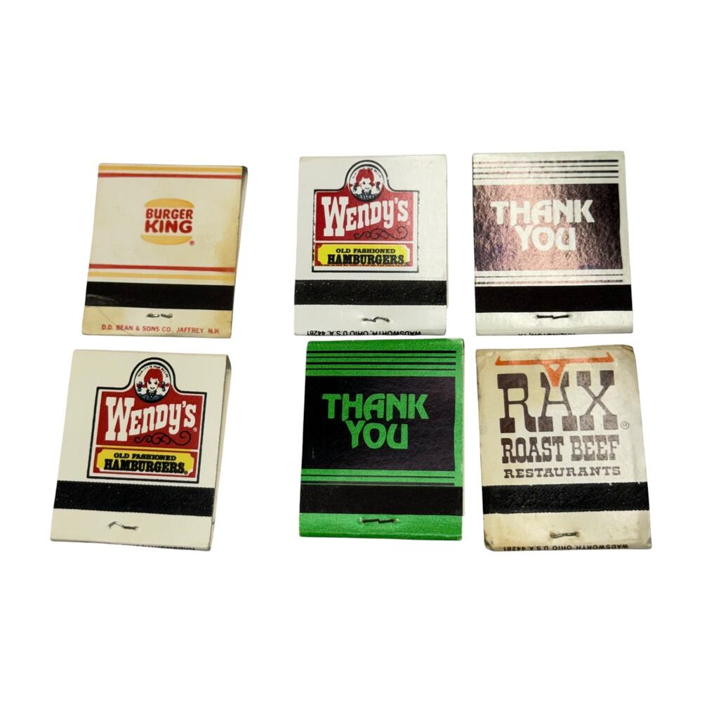 Lot 6 Vintage 1980s Fast Food Matchbooks Wendys Burger King Rax Dairy Queen - Picture 3 of 6
